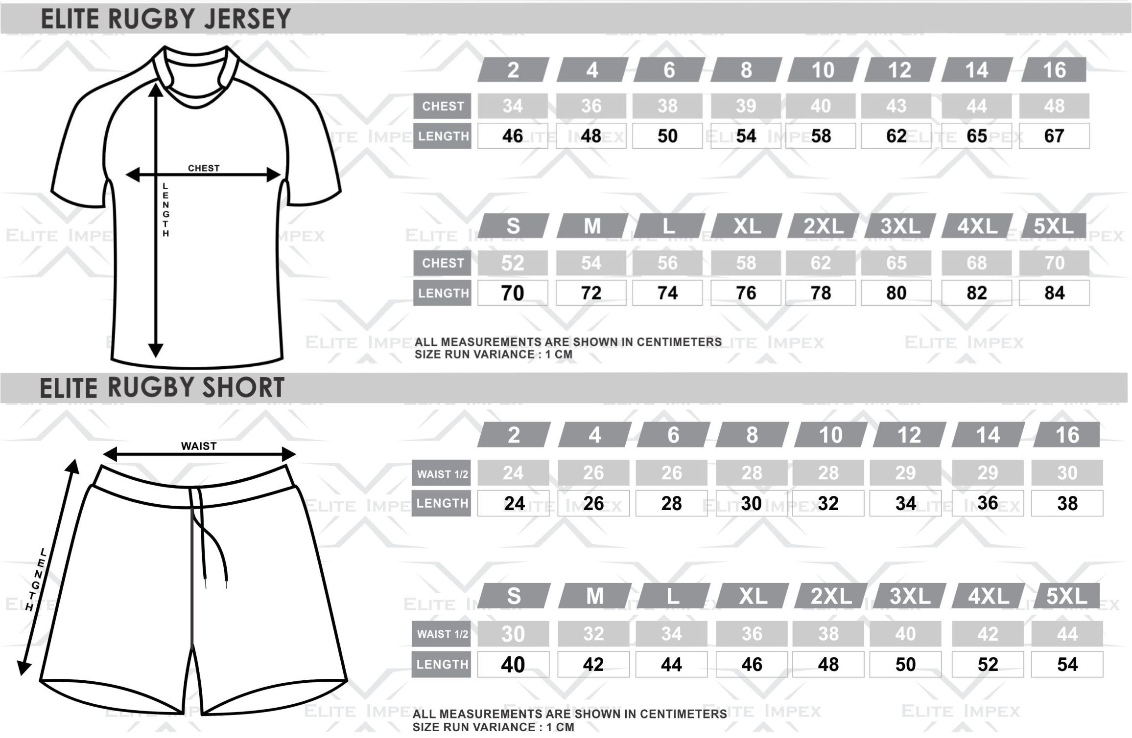 Rugby Kits size chart